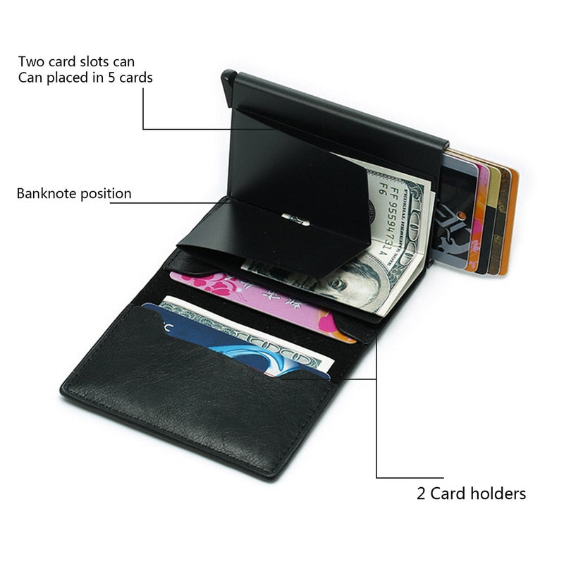 Carteira de couro para dinheiro e cartões de banco de luxo masculina. Bloqueio de Aproximação.